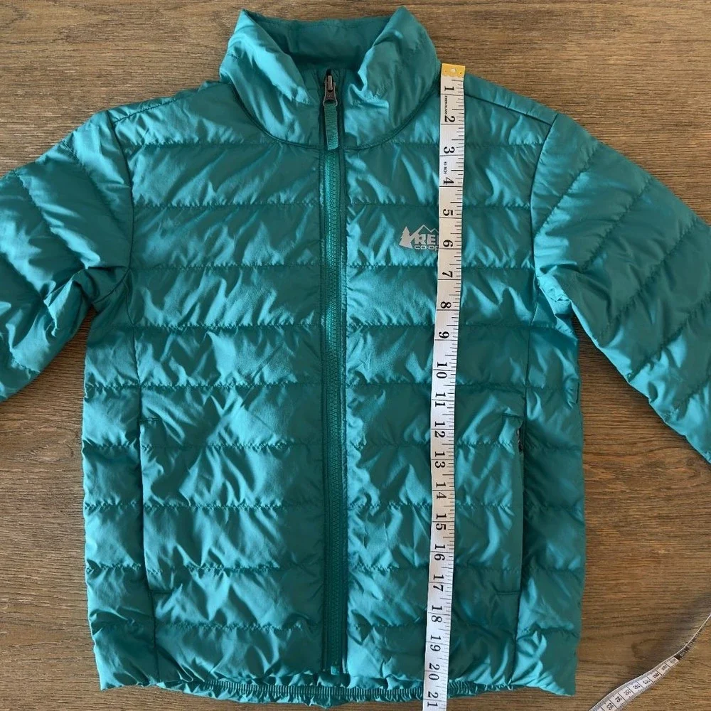 REI Co-op 650 Down Puffer Jacket Kids Small Teal Full Zip Packable Lightweight